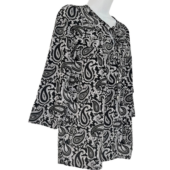 Michael Kors Women Black White Paisley Print Front Tie Tunic Shirt - Picture 2 of 8